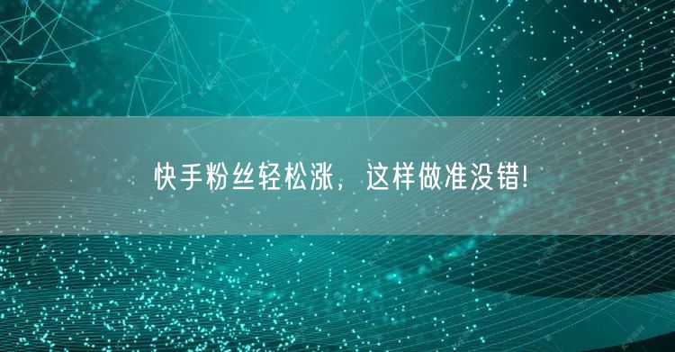 快手粉丝轻松涨,这样做准没错!