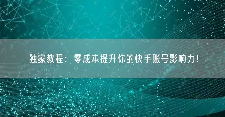 独家教程:零成本提升你的快手账号影响力!