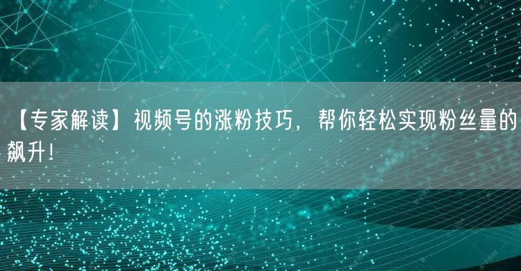 【专家解读】视频号的涨粉技巧,帮你轻松实现粉丝量的飙升!